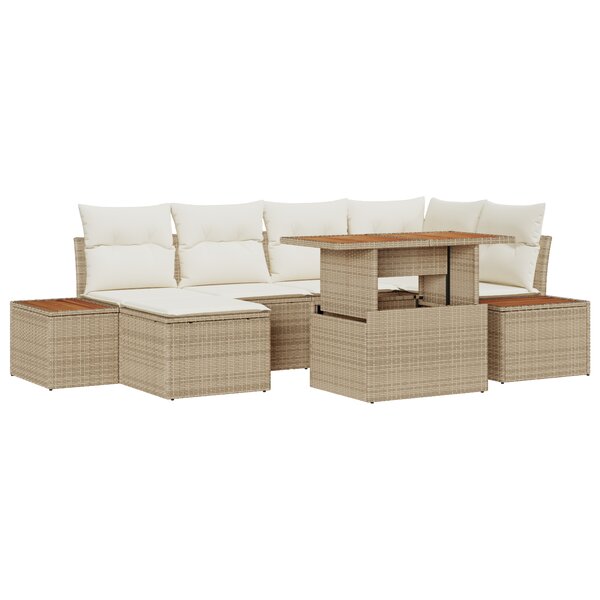 Canapé de Jardin 7 Pièces avec Coussins Beige Poly Rattan