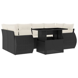 vidaXL Salon de jardin 7 Pièces avec coussins noir résine tressée