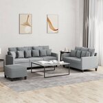 vidaXL Ensemble de canapés 3 Pièces avec coussins Gris clair Tissu
