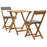 vidaXL Meuble de bistro pliable 3 Pièces et coussins Bois d'acacia solide