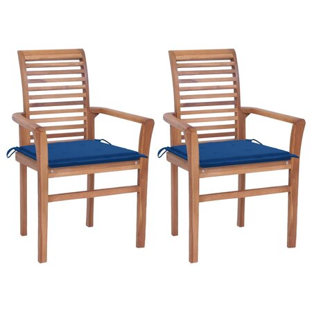 vidaXL Chaises à dîner 2 Pièces avec coussins bleu royal Bois de teck