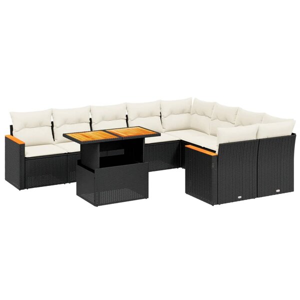 vidaXL Salon de jardin 10 Pièces avec coussins noir résine tressée