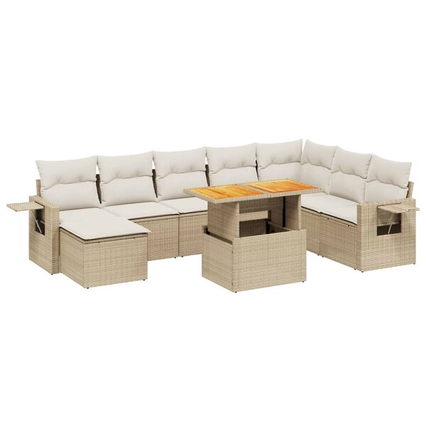 vidaXL Salon de jardin avec coussins 9 Pièces beige résine tressée