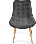 Lot de 2 chaises de salon salle à manger pied en bois et velours gris foncé 01_0000734