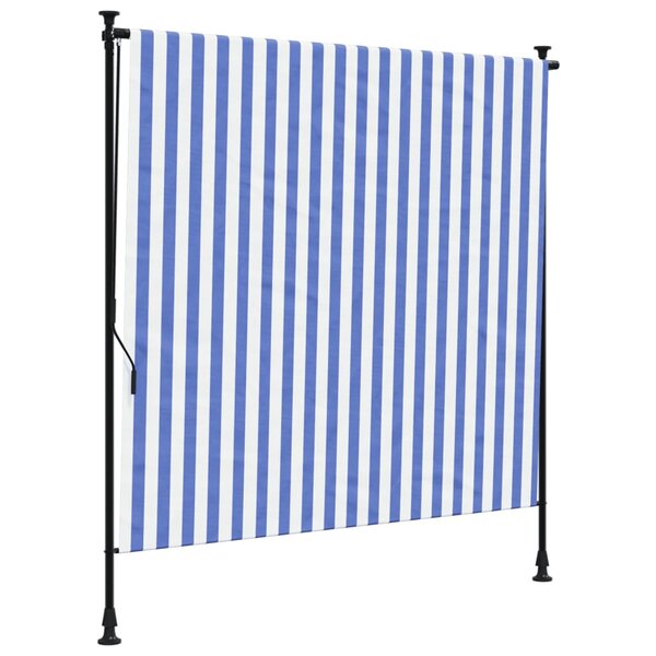 vidaXL Store roulant d'extérieur bleu et blanc 150x270 cm tissu acier