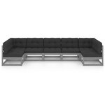 Salon de jardin meuble d'extérieur ensemble de mobilier 7 pièces avec coussins gris bois de pin massif 02_0017188