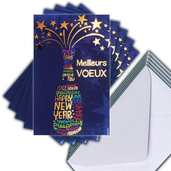 LOT 5 Cartes Meilleurs Vœux + 5 Enveloppes 4x9cm