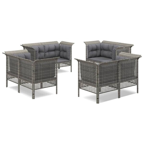 vidaXL Salon de jardin 8 Pièces avec coussins Gris Résine tressée
