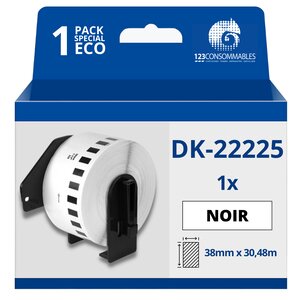 Étiquettes compatibles Brother DK22225 - Largeur 38 mm x 30 48 mètres - Texte noir sur fond blanc