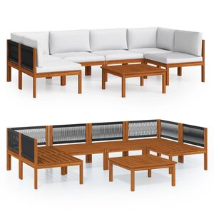vidaXL Salon de jardin 7 pièces avec coussins bois d'acacia crème et corde
