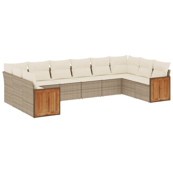 vidaXL Salon de jardin avec coussins 10 Pièces beige résine tressée