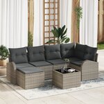 Ensemble de Canapé de Jardin 7 Pièces avec Coussins Gris Rattan Poly