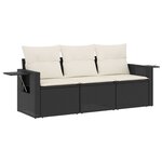 vidaXL Salon de jardin 3 Pièces avec coussins noir résine tressée