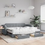 vidaXL Lit de jour avec gigogne et tiroirs gris clair 80x200 cm tissu