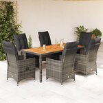 vidaXL Ensemble à manger de jardin et coussins 7 Pièces gris rotin