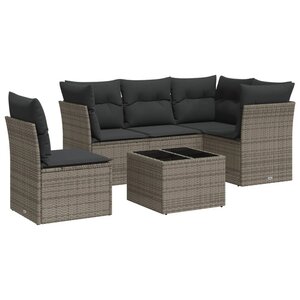 vidaXL Salon de jardin 6 Pièces avec coussins gris résine tressée