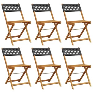 vidaXL Chaises de jardin pliantes lot de 6 noir poly rotin bois massif