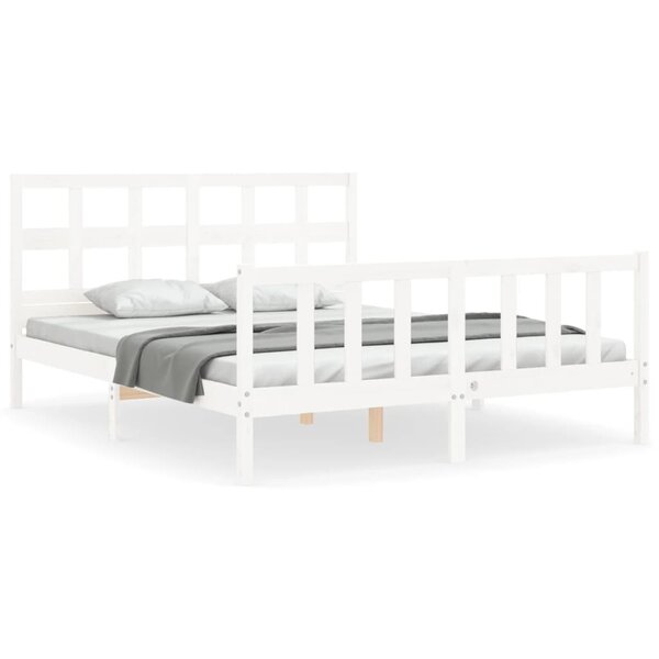 vidaXL Cadre de lit avec tête de lit blanc 160x200 cm bois massif