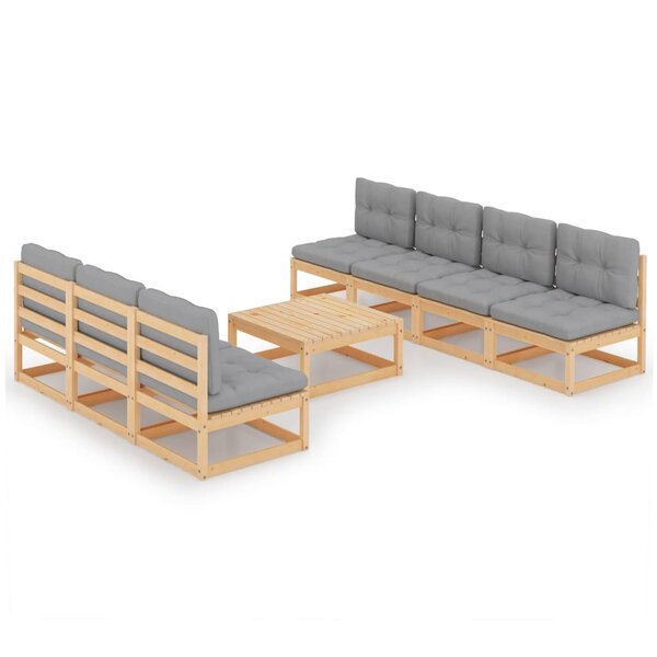 vidaXL Salon de jardin 8 Pièces avec coussins Bois de pin massif