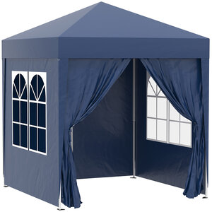 Tonnelle de jardin tente pliante barnum pop-up 2 x 2 m 4 parois latérales amovibles 2 fenêtres sac de transport pour camping  festival  plage  jardin bleu