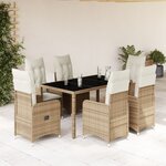 vidaXL Ensemble de bistro de jardin 7 Pièces coussins beige poly rotin