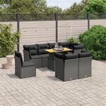 vidaXL Salon de jardin 9 Pièces avec coussins noir résine tressée