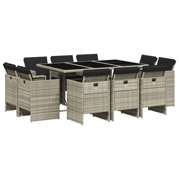 vidaXL Ensemble à manger de jardin 11Pièces avec coussins gris poly rotin