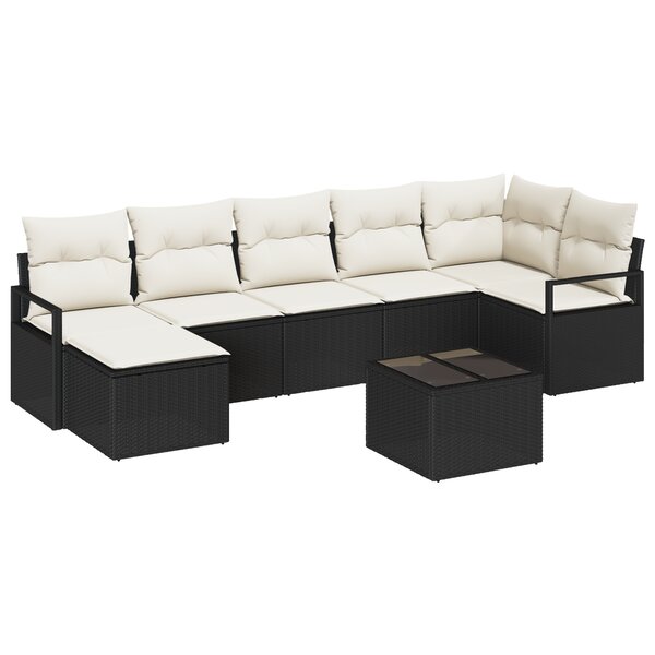 vidaXL Ensemble de Canapés de Jardin 7 Pièces avec Coussins en Rotin Synthétique Marron