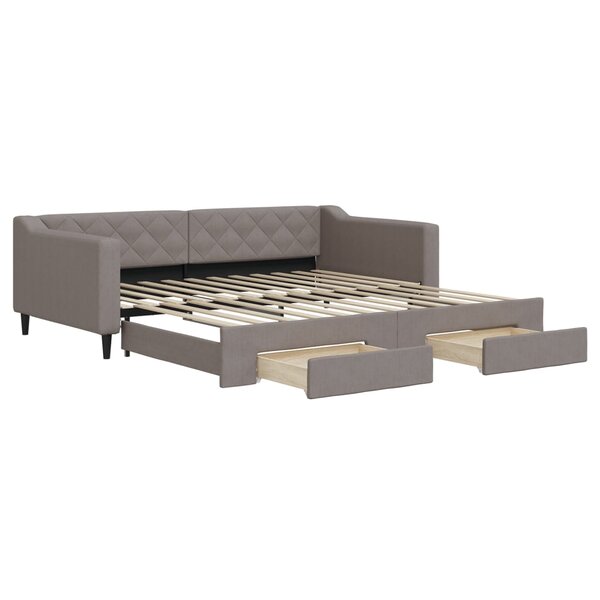 vidaXL Lit de jour avec gigogne et tiroirs taupe 100x200 cm tissu