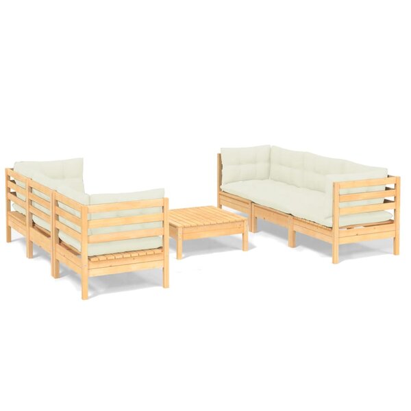 vidaXL Salon de jardin 7 Pièces avec coussins crème bois de pin