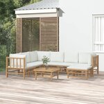 vidaXL Salon de jardin 8 Pièces avec coussins blanc crème bambou