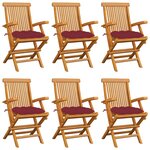 vidaXL Chaises de jardin coussins rouge bordeaux lot de 6 Teck massif