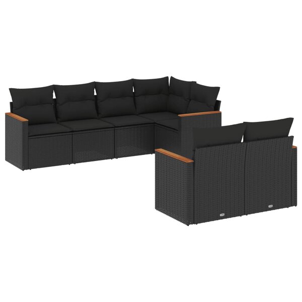 vidaXL Salon de jardin 7 Pièces avec coussins noir résine tressée
