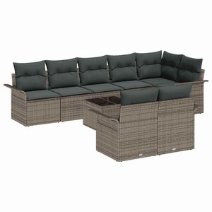 vidaXL Ensemble de canapé de jardin avec coussin 9 Pièces Gris Poly rotin