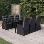 vidaXL Ensemble à manger de jardin avec coussins 7 Pièces Noir