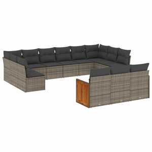 vidaXL Salon de jardin avec coussins 13 Pièces gris résine tressée