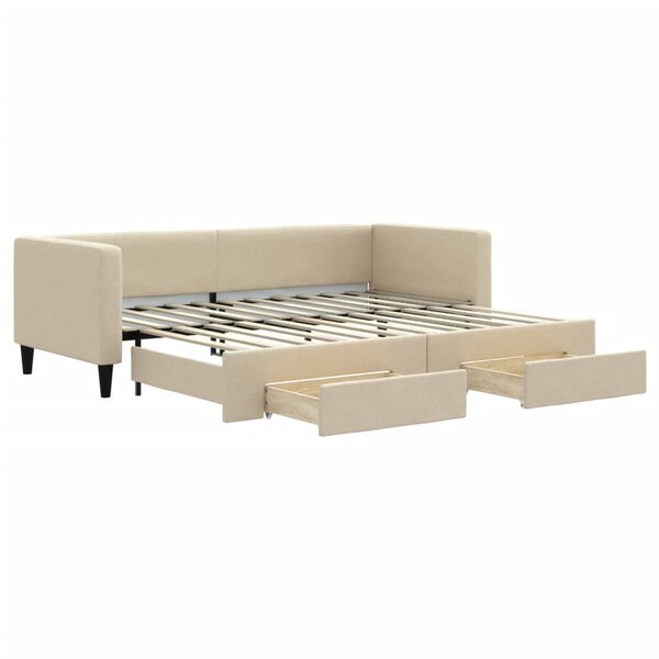 vidaXL Lit de jour avec gigogne et tiroirs crème 80x200 cm tissu