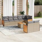 vidaXL Salon de jardin avec coussins 9 Pièces beige résine tressée