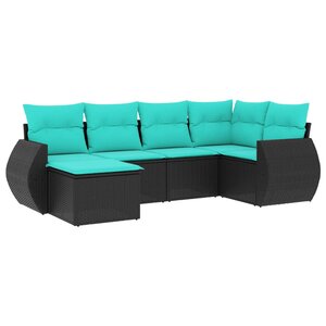 vidaXL Salon de jardin 6 Pièces avec coussins noir résine tressée