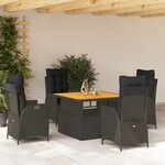 vidaXL Ensemble à manger de jardin coussins 5Pièces Noir Résine tressée