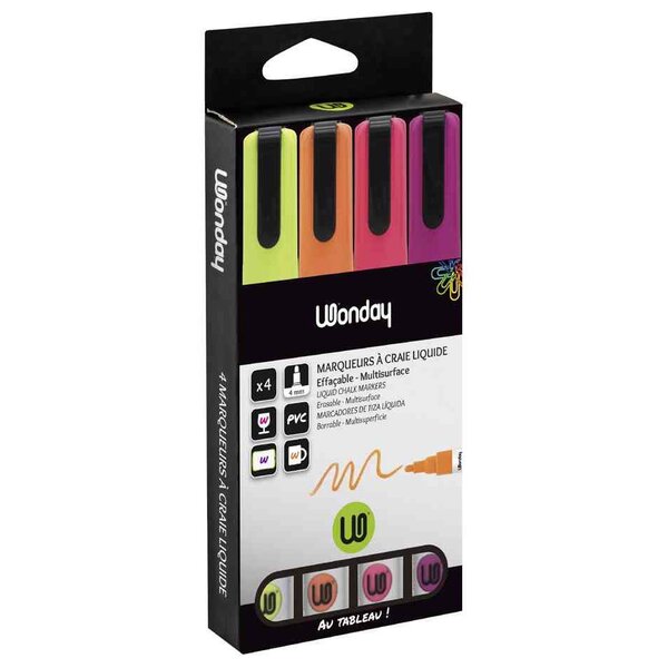 Marqueur craie  pointe ogive  set de 4 'FUN' WONDAY