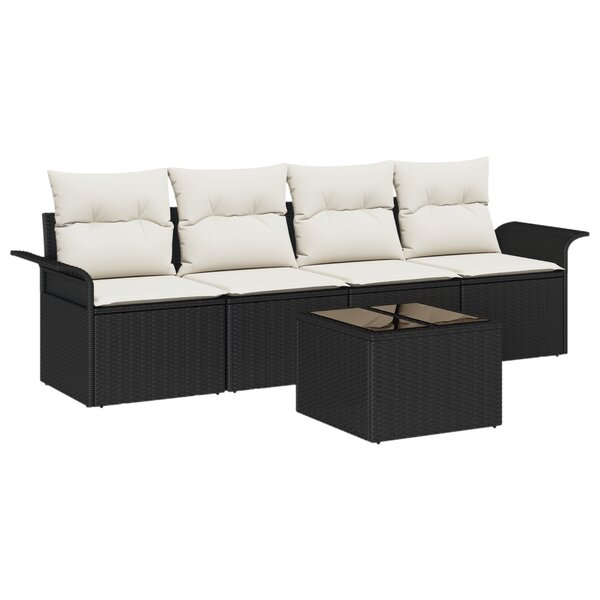 vidaXL Ensemble de Canapés de Jardin de 5 Pièces avec Coussins Noir Poly Rotin