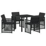 Ensemble de salle à manger de jardin de 5 pièces avec coussins noir en poly rattan