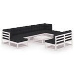 vidaXL Salon de jardin 10 Pièces avec coussins Blanc Bois de pin massif