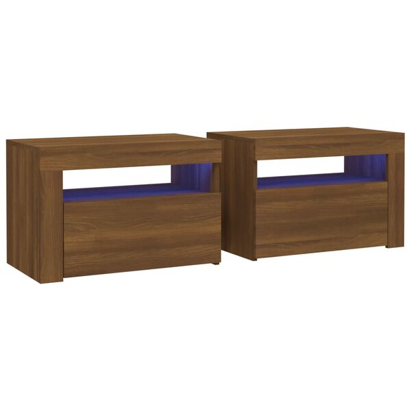 vidaXL Tables de chevet 2 Pièces avec LED chêne marron 60x35x40 cm