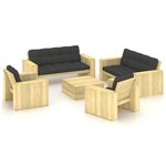 vidaXL Salon de jardin 5 Pièces avec coussins bois de pin imprégné