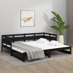 vidaXL Lit coulissant Noir Bois de pin solide 2x(90x190) cm