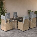 vidaXL Ensemble à manger de jardin coussins 7 Pièces mélange beige rotin