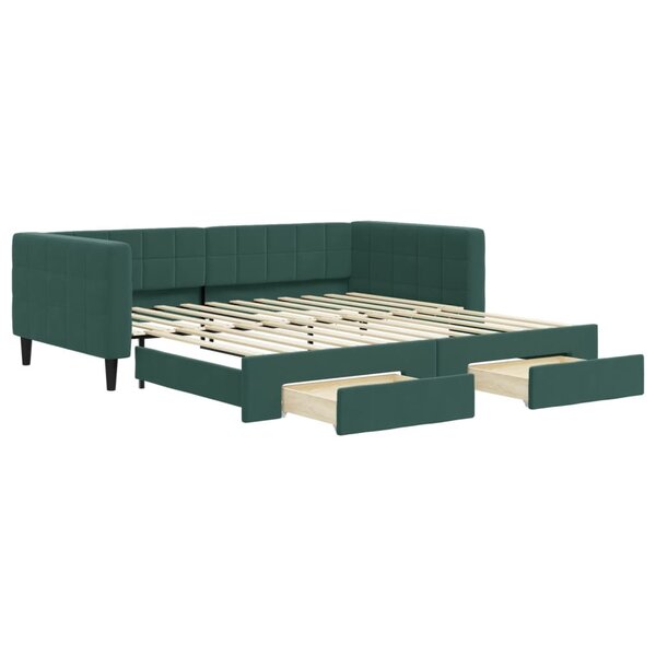vidaXL Lit de jour et gigogne et tiroirs vert foncé 100x200 cm velours