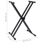vidaXL Kit de support de clavier à empattement double et tabouret Noir
